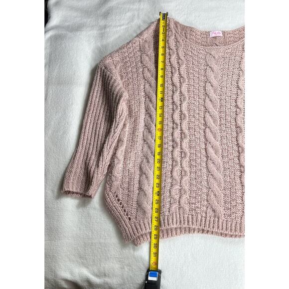 Pink Lily Sweater Cable Knit Large Pink Oversized Comfy Top Pullover Rory - Picture 3 of 5